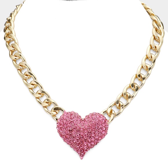 Large Pink Crystal Heart Necklace - Picture 1 of 2